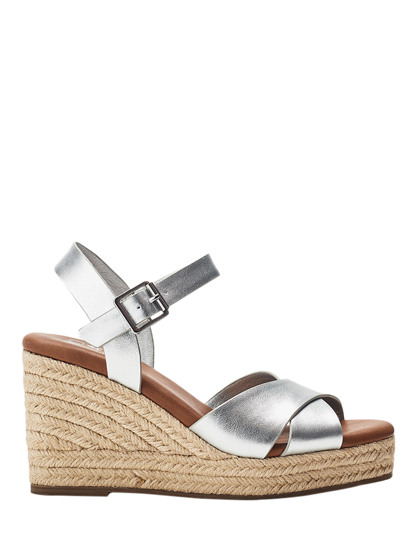Product image 1 of 4, which shows Moda in Pelle Jasminium Leather Wedge Sandals, Silver, 5