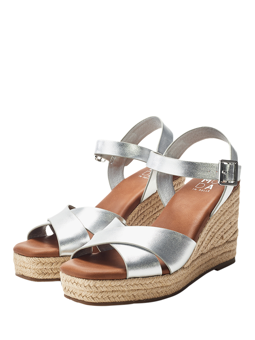 Product image 2 of 4, which shows Moda in Pelle Jasminium Leather Wedge Sandals, Silver, 5