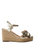 Moda in Pelle Mistee Metallic Leather Flower Wedge Sandals, Champagne
