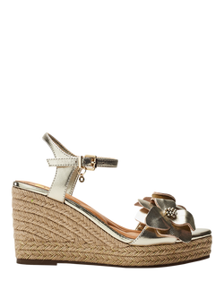 Moda in Pelle Mistee Metallic Leather Flower Wedge Sandals, Champagne, Champagne