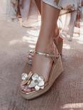 Moda in Pelle Mistee Metallic Leather Flower Wedge Sandals, Champagne