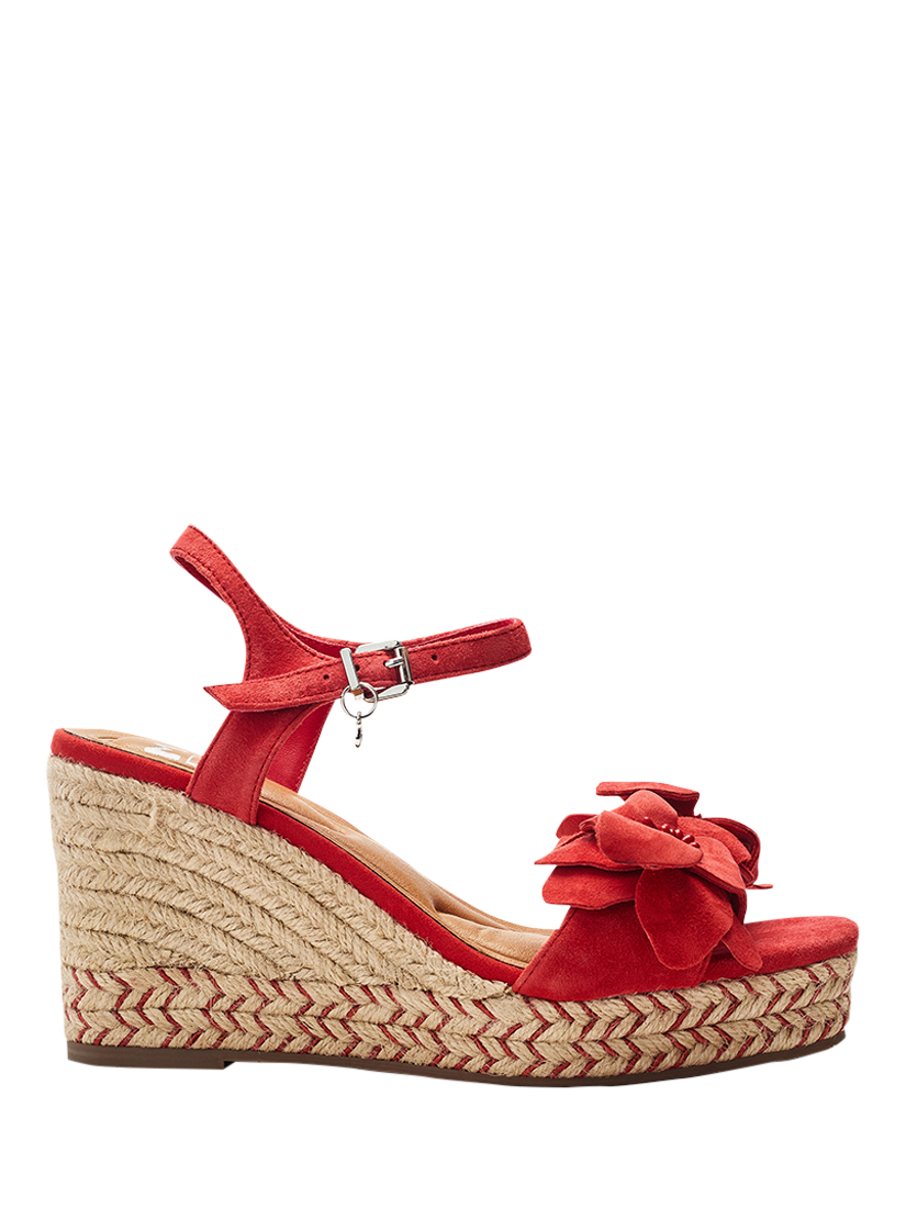 Product image 1 of 4, which shows Moda in Pelle Mistee Suede Flower Wedge Sandals, Red, 3