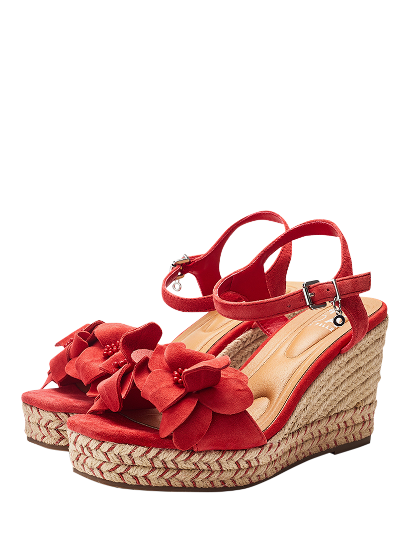 Product image 2 of 4, which shows Moda in Pelle Mistee Suede Flower Wedge Sandals, Red, 3