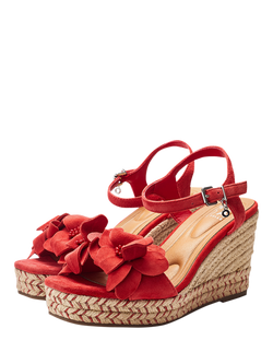Moda in Pelle Mistee Suede Flower Wedge Sandals, Red - view 2, Red