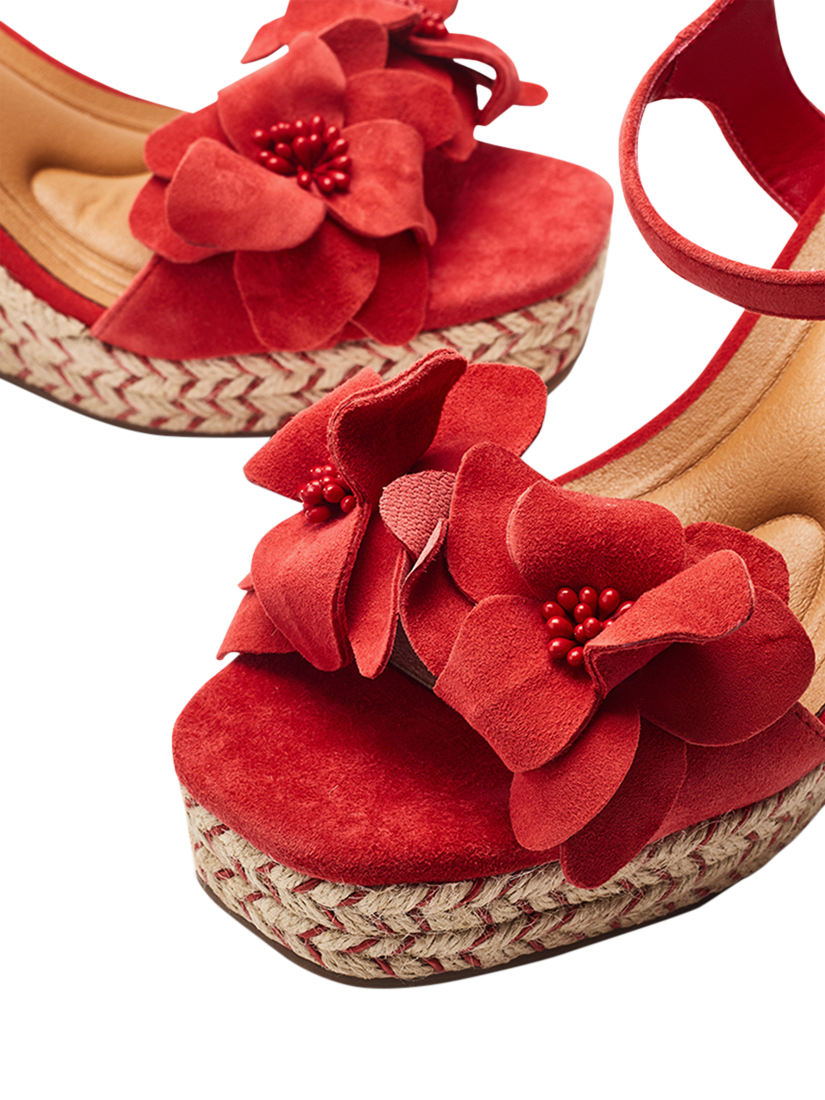 Product image 3 of 4, which shows Moda in Pelle Mistee Suede Flower Wedge Sandals, Red, 3