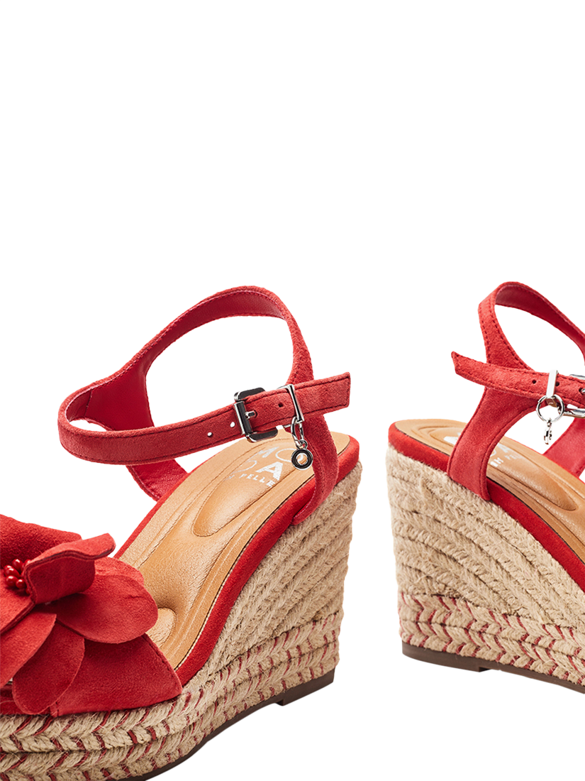 Product image 4 of 4, which shows Moda in Pelle Mistee Suede Flower Wedge Sandals, Red, 3