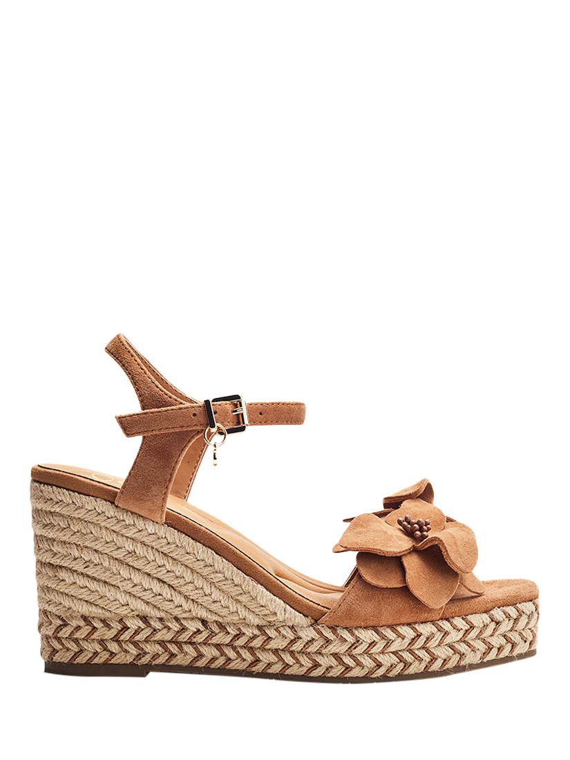 Product image 1 of 3, which shows Moda in Pelle Mistee Suede Flower Wedge Sandals, Tan, 3