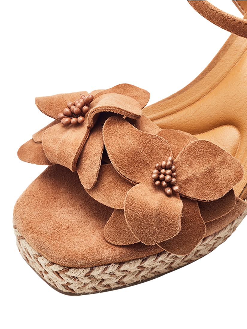 Product image 3 of 3, which shows Moda in Pelle Mistee Suede Flower Wedge Sandals, Tan, 3