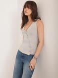 Mint Velvet Asymmetric Button Knit Waistcoat, Silver