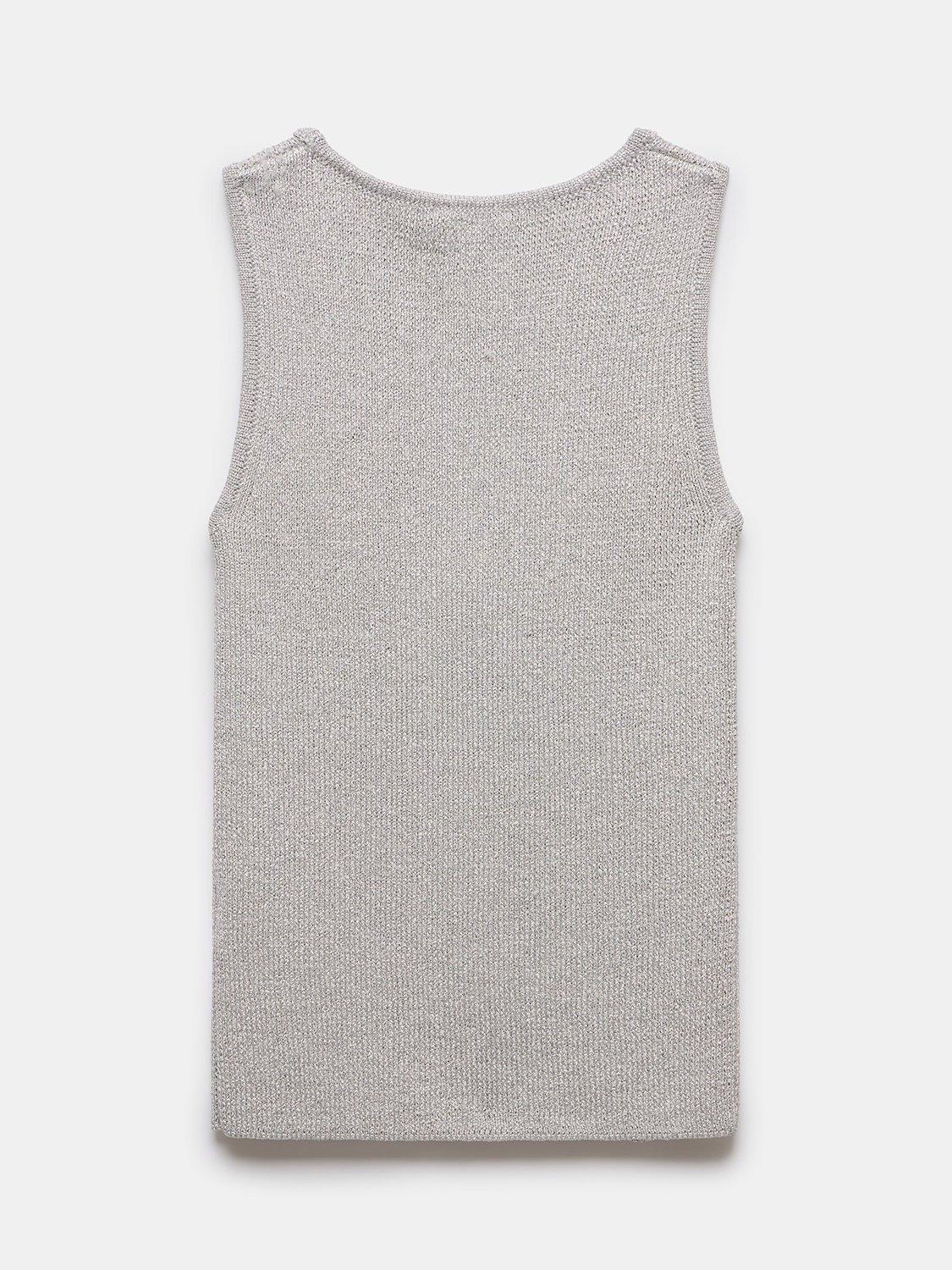 Product image 7 of 7, which shows Mint Velvet Asymmetric Button Knit Waistcoat, Silver, XS