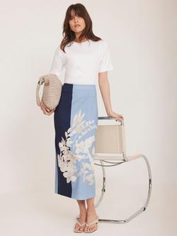 Mint Velvet Floral Pencil Skirt, Blue/Multi, Blue/Multi