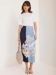 Mint Velvet Floral Pencil Skirt, Blue/Multi