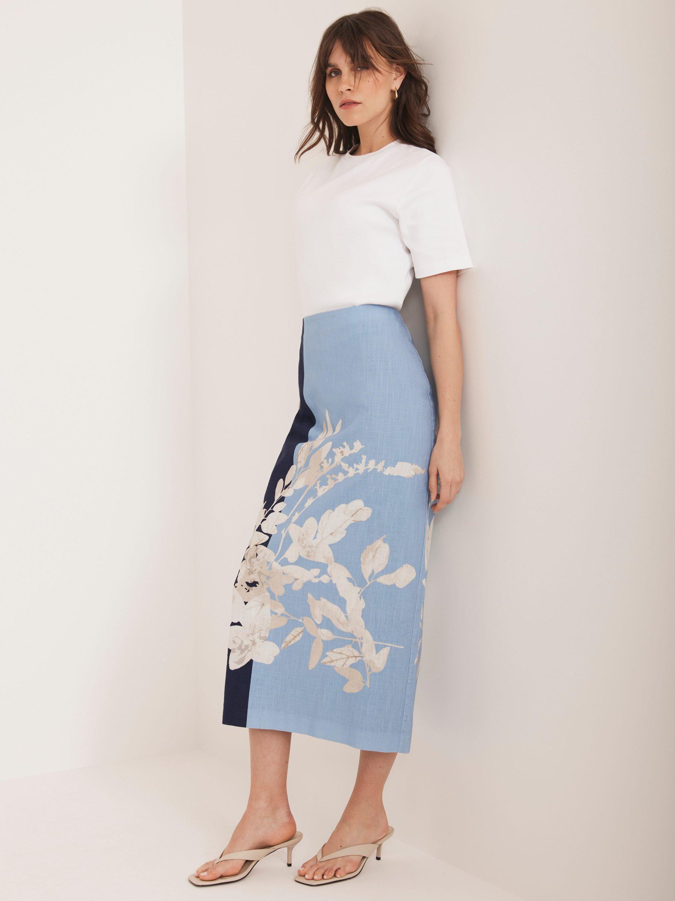 Product image 5 of 7, which shows Mint Velvet Floral Pencil Skirt, Blue/Multi, 6