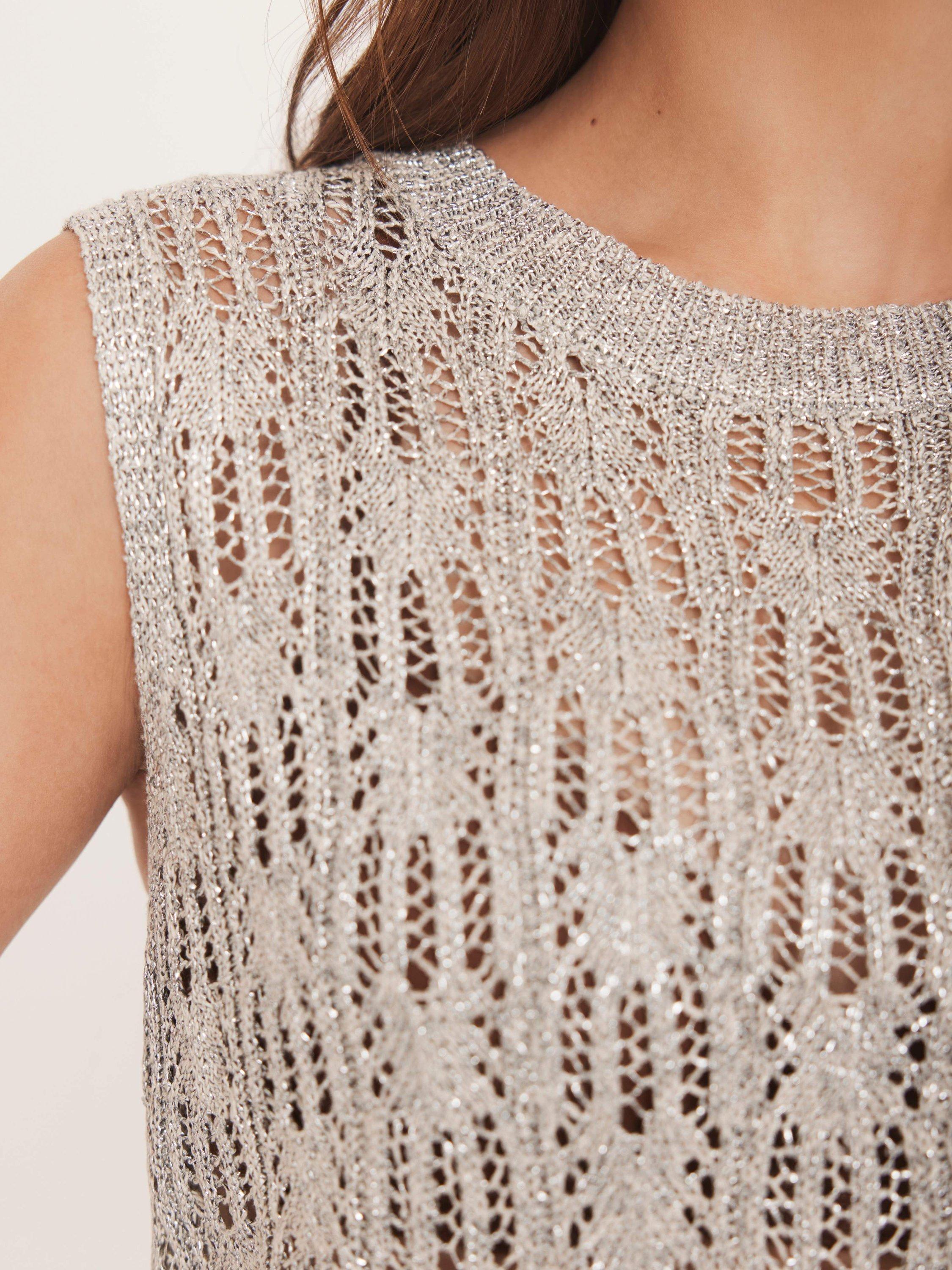 Product image 5 of 8, which shows Mint Velvet Metallic Open Knit Tank Top, Silver, S