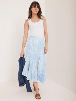 Mint Velvet Floral Asymmetric Skirt, Blue/Multi, Blue/Multi