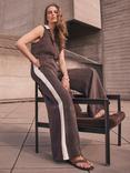 Mint Velvet Side Stripe Faux Suede Wide Leg Trousers, Brown/Multi