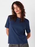 Whistles Broderie Trim Detail T-Shirt, Navy