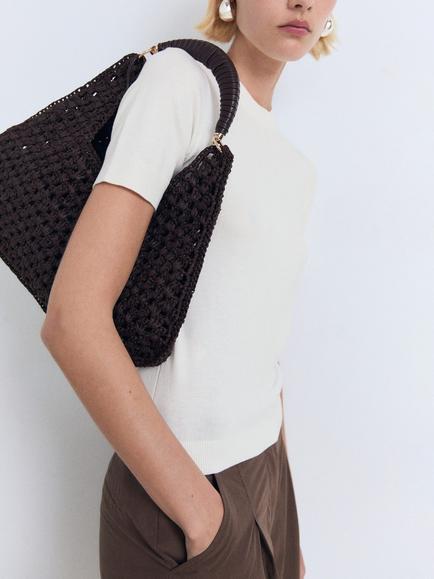 Mango Basic Short Sleeve Jumper, Light Beige, Light Beige