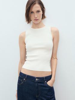 Mango Hernan Fine Knit Sleeveless Top, Light Beige, Light Beige