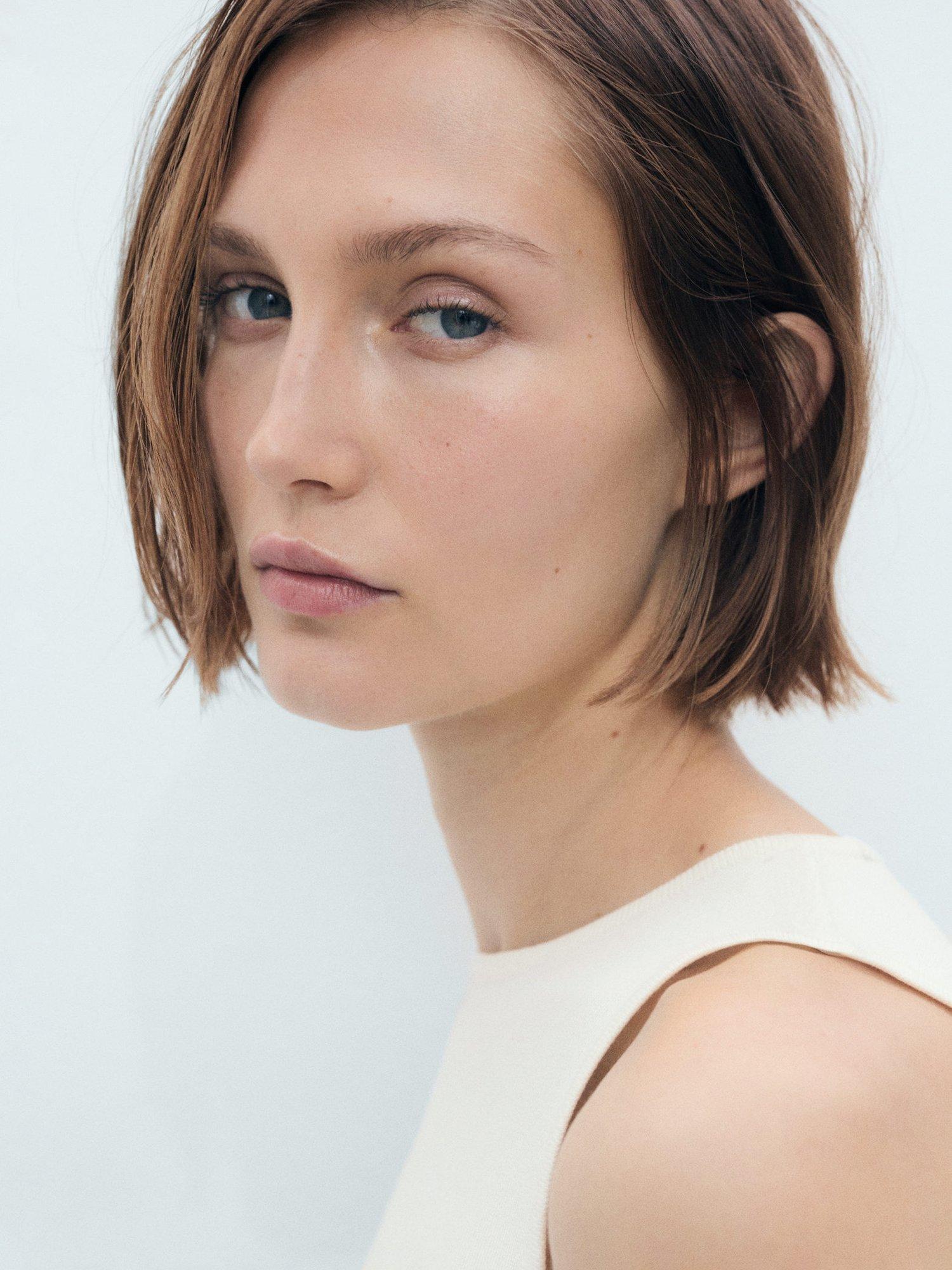 Product image 6 of 8, which shows Mango Hernan Fine Knit Sleeveless Top, Light Beige, L