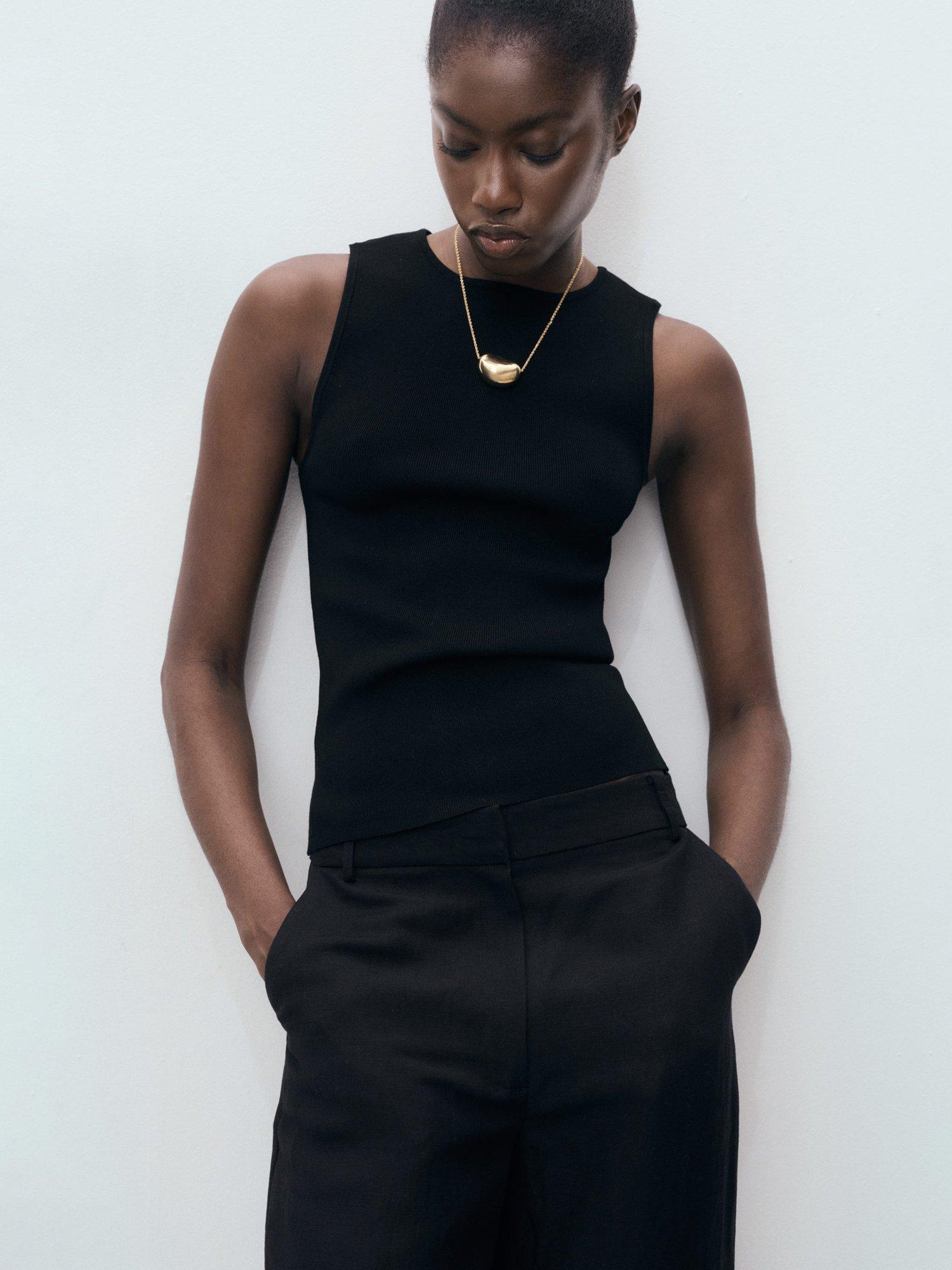 Product image 1 of 8, which shows Mango Hernan Fine Knit Sleeveless Top, Black, L