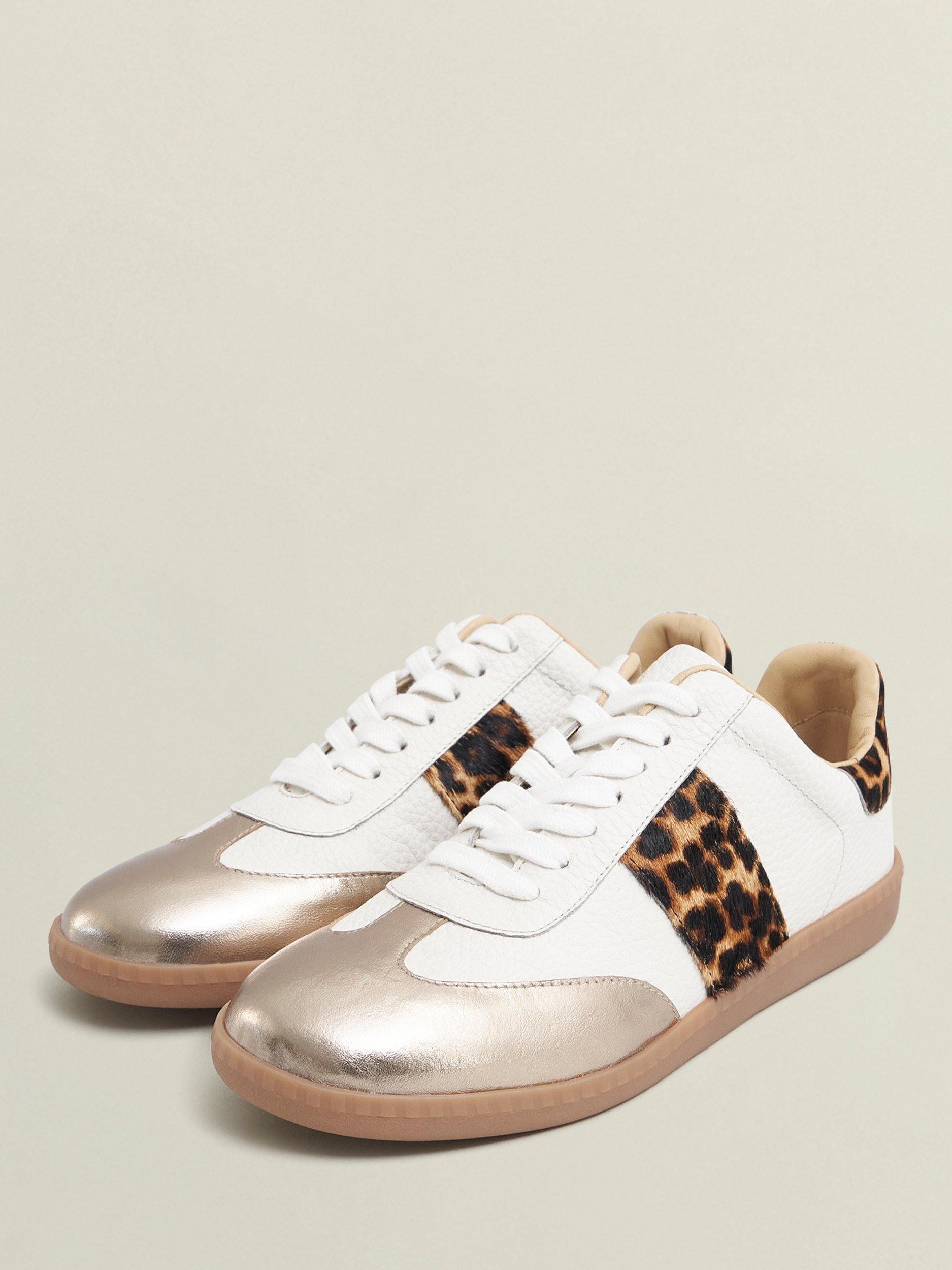 Product image 2 of 5, which shows Hobbs Etta Leather Trainers, Ivory/Multi, 4
