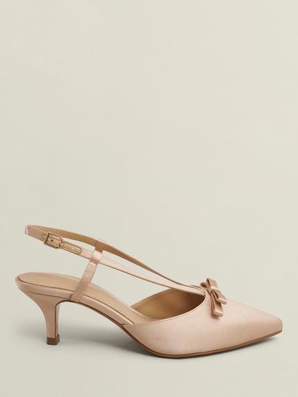 Hobbs Macie Satin Bow Singback Shoes, Warm Taupe