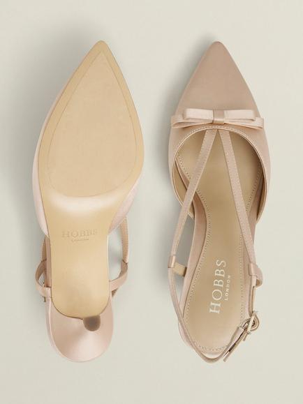 Hobbs Macie Satin Bow Singback Shoes - view 2, Warm Taupe