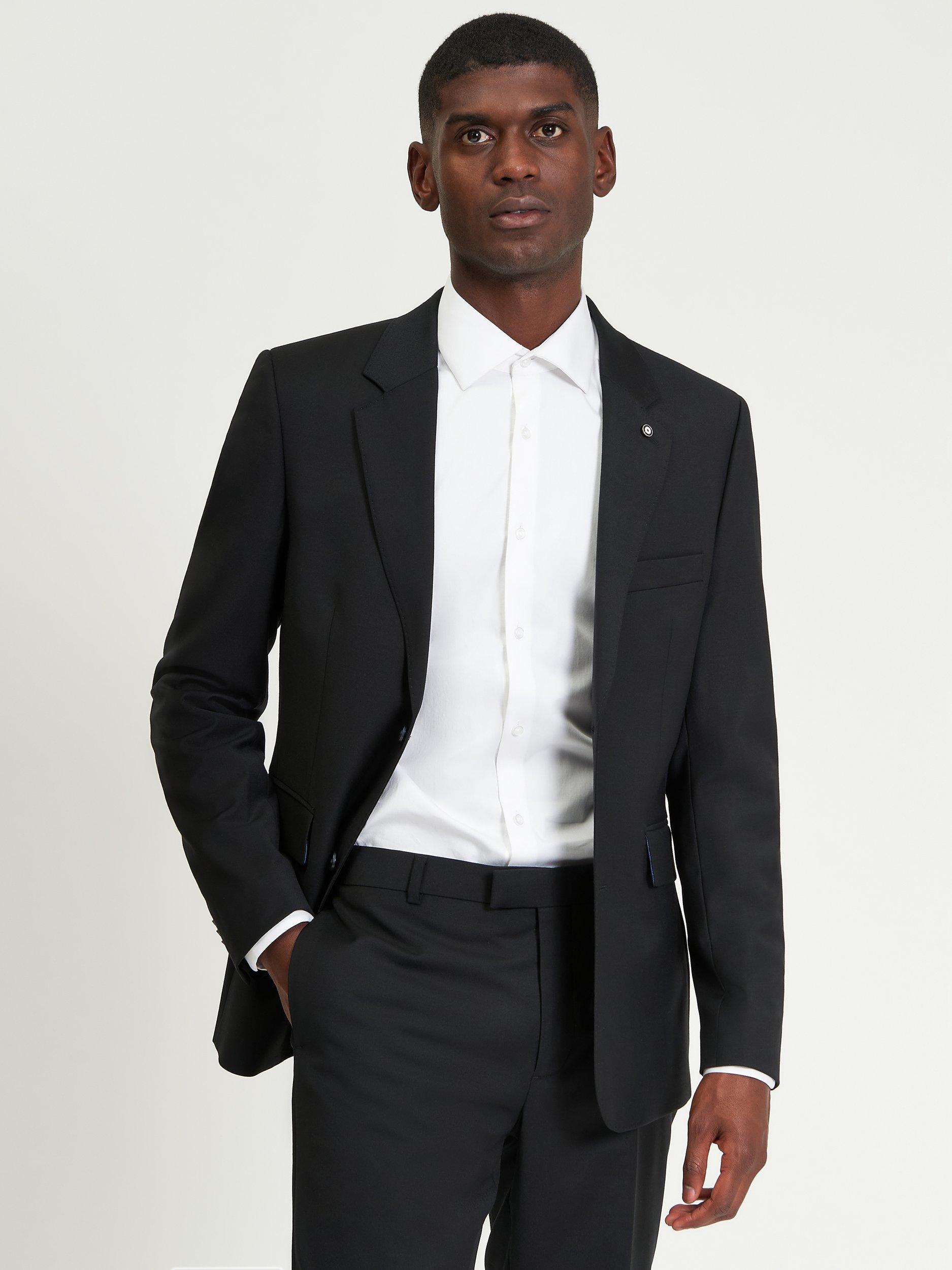 Product image 1 of 7, which shows Ben Sherman Wool Blend Twill Blazer, Black, 38R