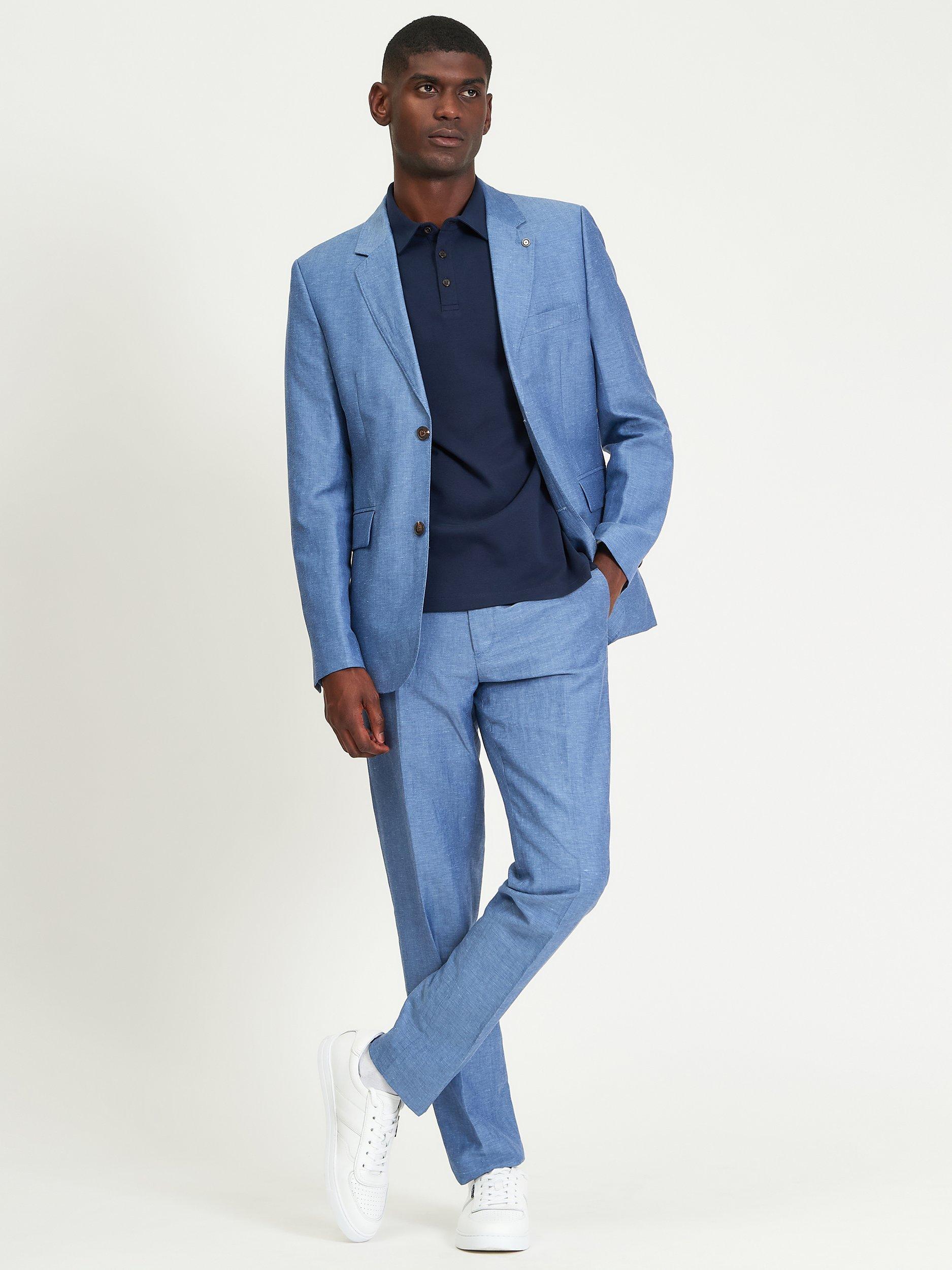 Product image 1 of 5, which shows Ben Sherman Soho Fut Linen Blend Trousers , Blue, 30R
