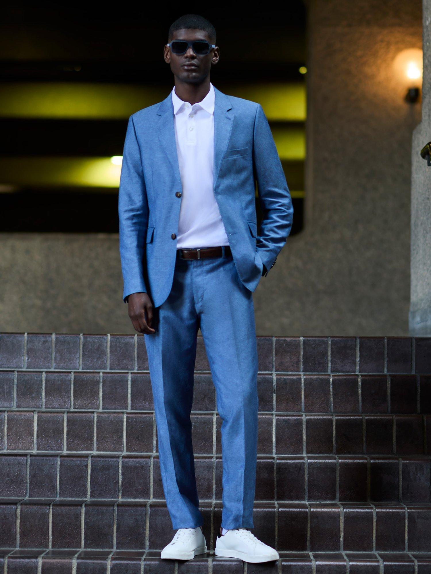 Product image 2 of 5, which shows Ben Sherman Soho Fut Linen Blend Trousers , Blue, 30R