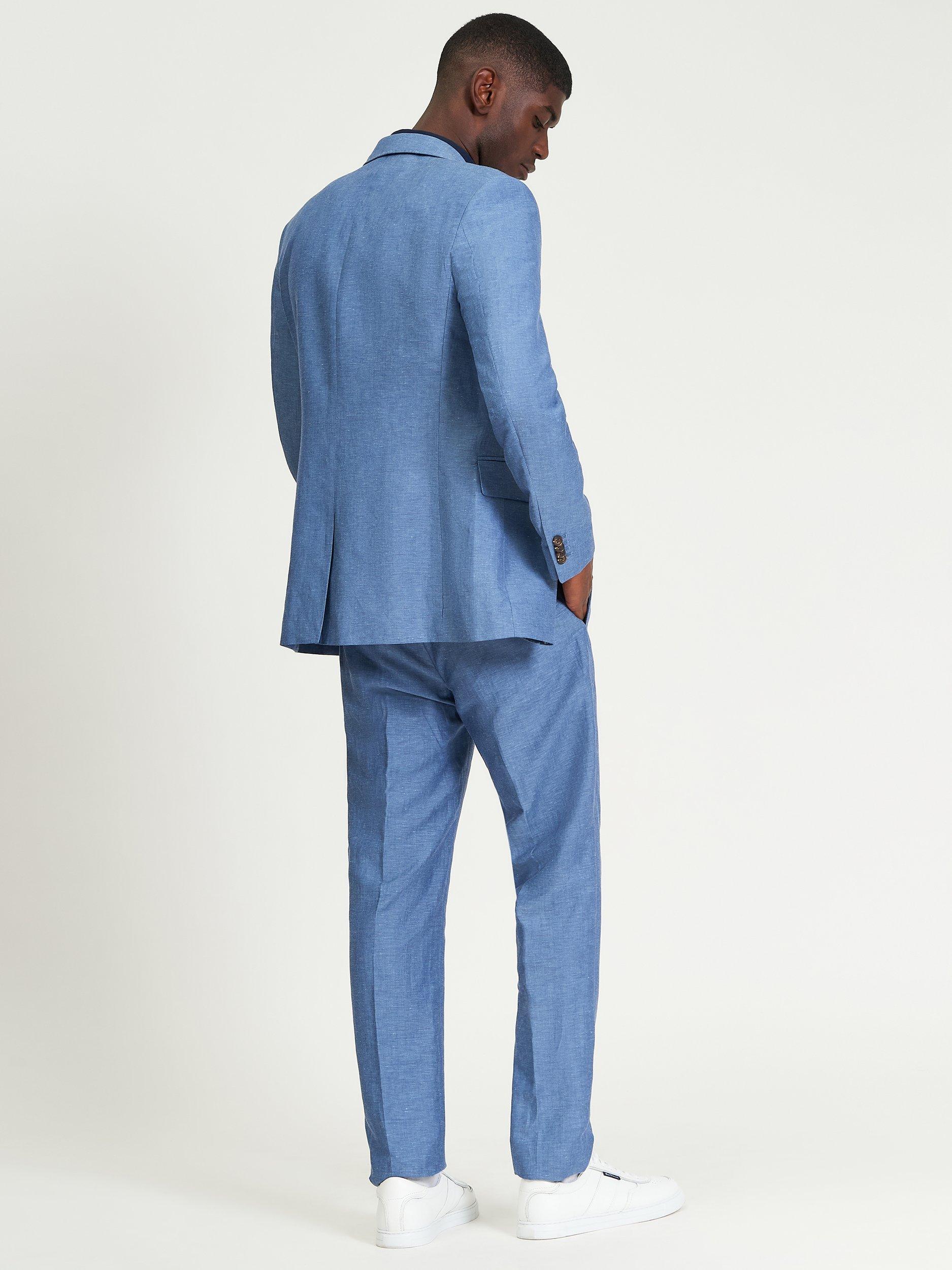 Product image 3 of 5, which shows Ben Sherman Soho Fut Linen Blend Trousers , Blue, 30R