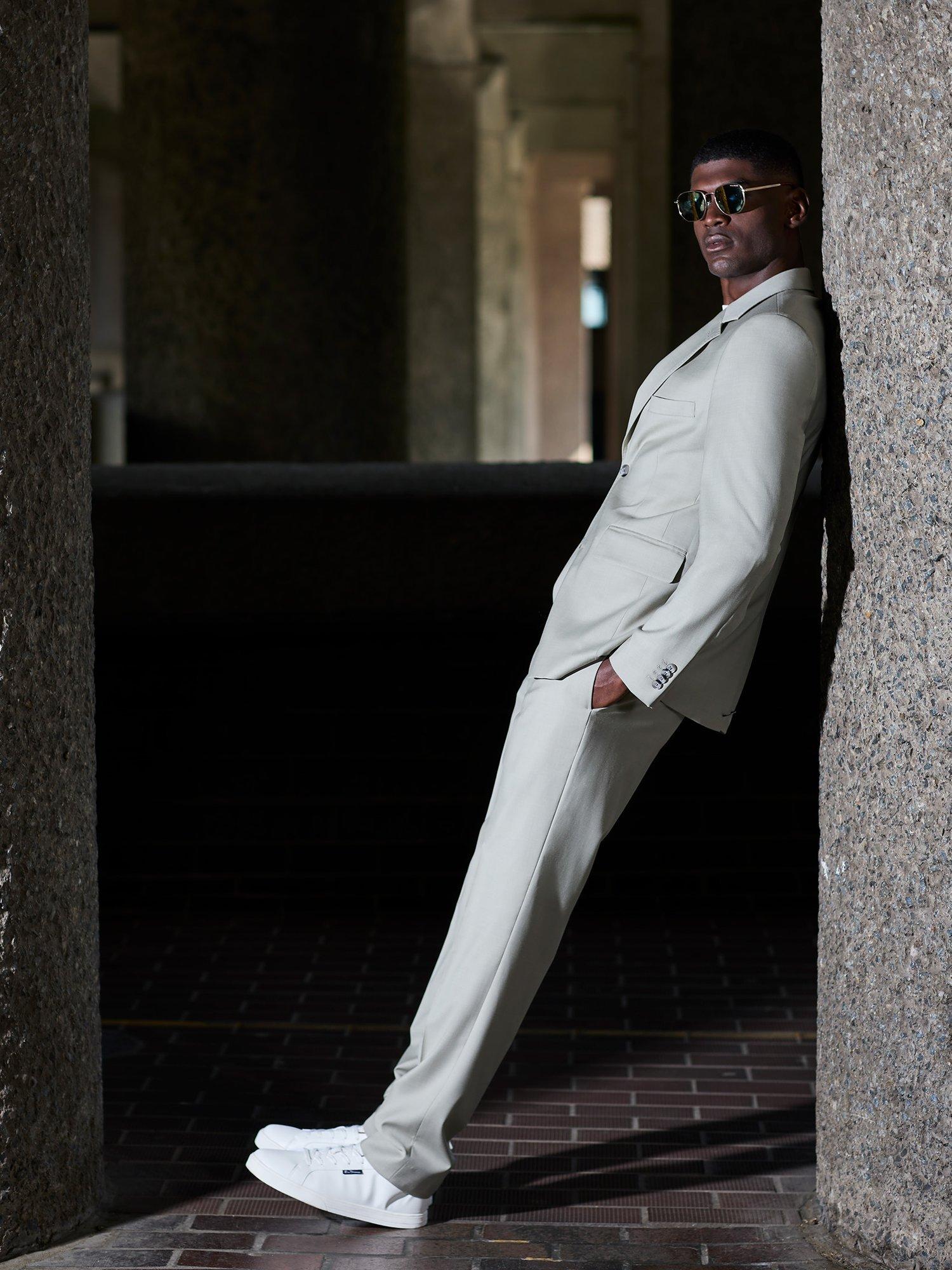 Product image 2 of 5, which shows Ben Sherman Wool Blend Signature Twill Trousers, Sage, 30R