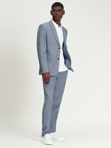Ben Sherman Linen Blend Puppytooth Trousers, Blue, Blue