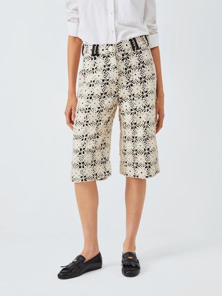 S.S.DALEY Ida Pure Wool Crochet Shorts, Cream/Black, Cream/Black