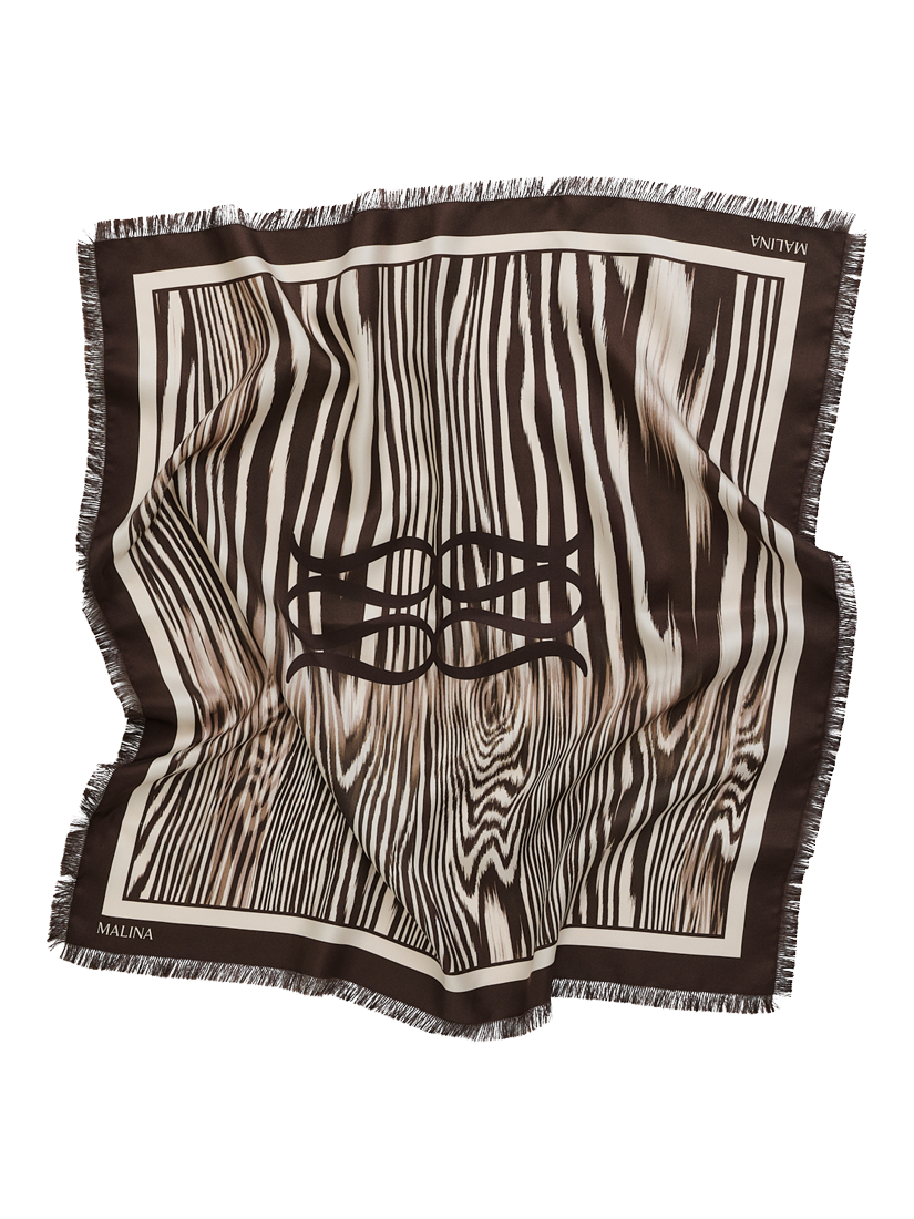 Malina Stripe Frill Edge Pure Silk Scarf, Moire