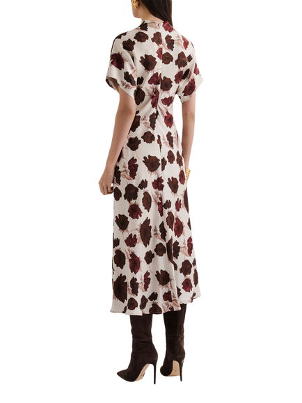 Malina Alivia Floral Satin Dress, Wine Peony - view 2, Wine Peony