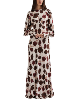 Malina Alize Floral Satin Maxi Dress, Wine Peony, Wine Peony