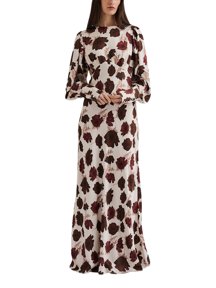 Malina Alize Floral Satin Maxi Dress, Wine Peony, Wine Peony