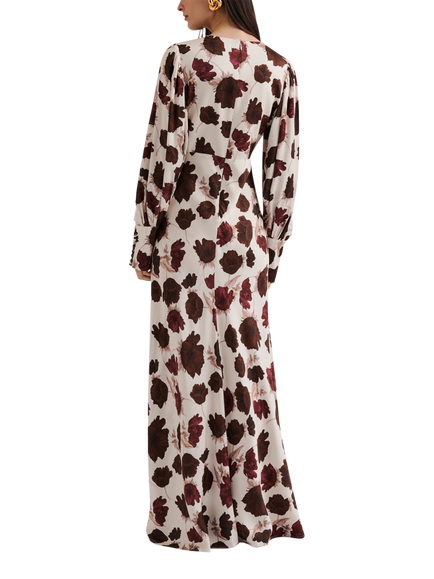 Malina Alize Floral Satin Maxi Dress, Wine Peony - view 2, Wine Peony