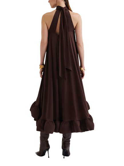 Malina Sabrina Open Back Ruffle Midi Dress - view 2, Chocolate