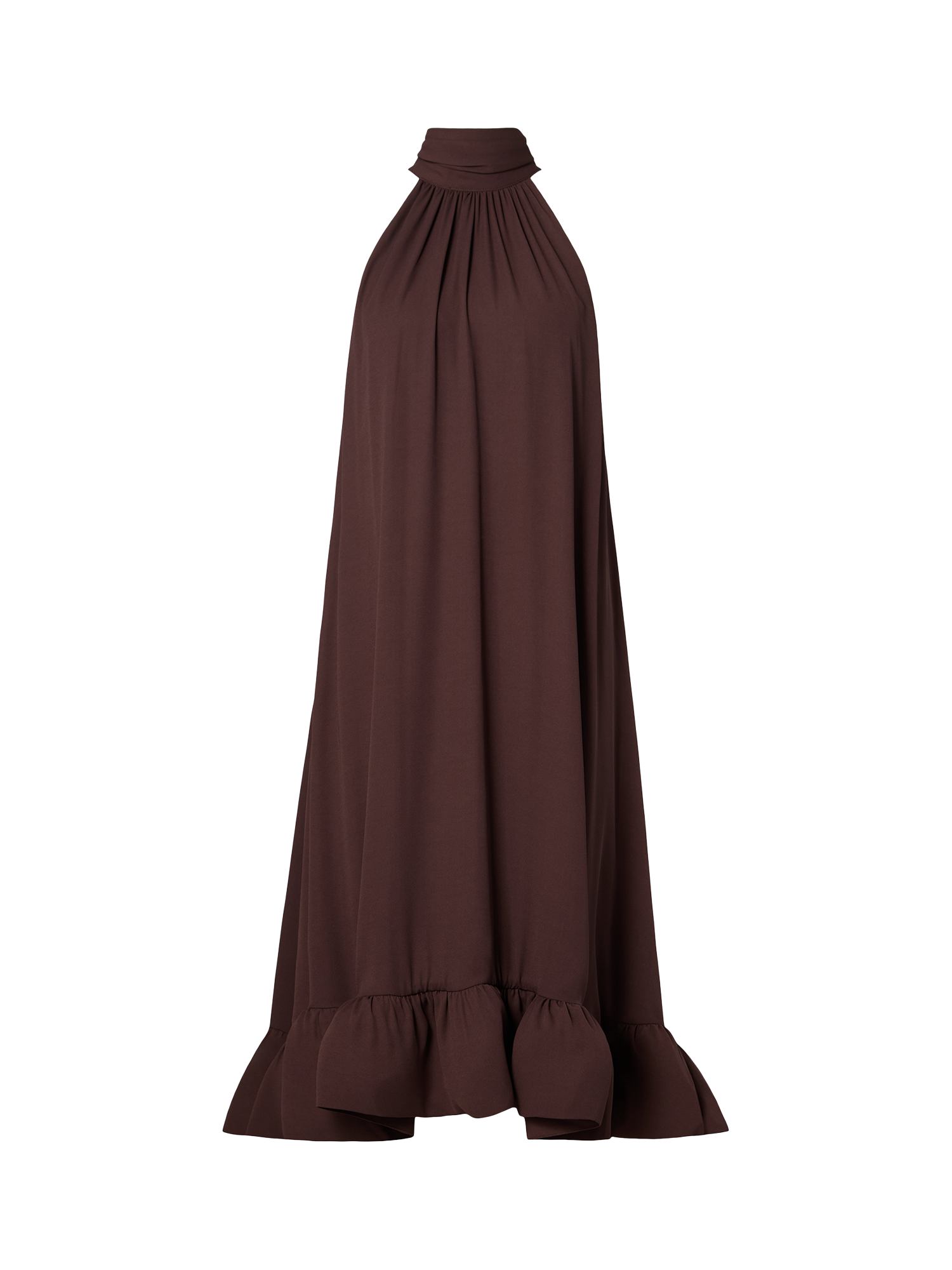 Product image 4 of 4, which shows Malina Sabrina Open Back Ruffle Midi Dress, Chocolate, XS