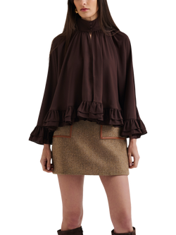 Malina Esti Chiffon Cape Sleeve Top, Chocolate, Chocolate