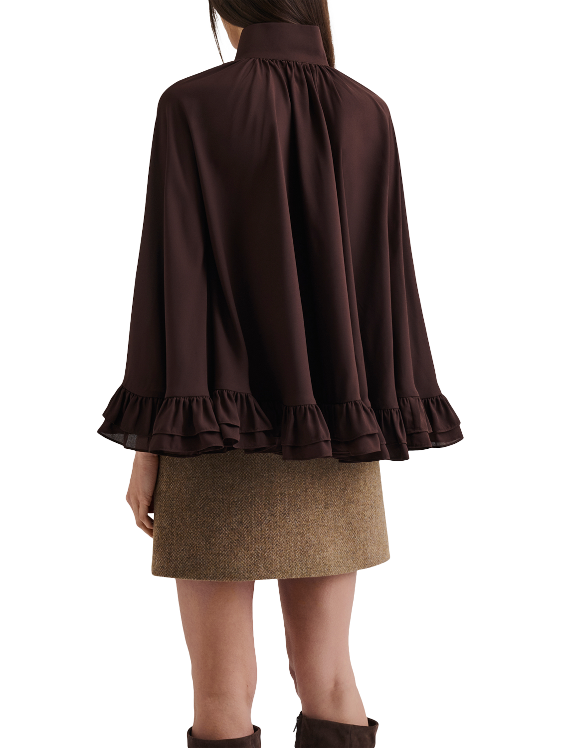Product image 2 of 5, which shows Malina Esti Chiffon Cape Sleeve Top, Chocolate, S
