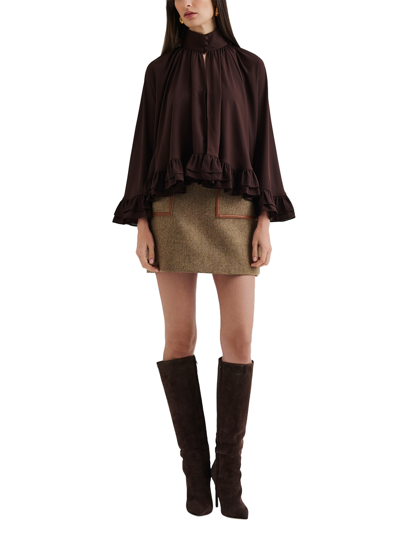 Product image 3 of 5, which shows Malina Esti Chiffon Cape Sleeve Top, Chocolate, S