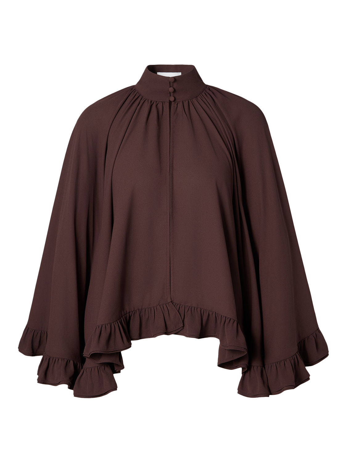Product image 5 of 5, which shows Malina Esti Chiffon Cape Sleeve Top, Chocolate, S