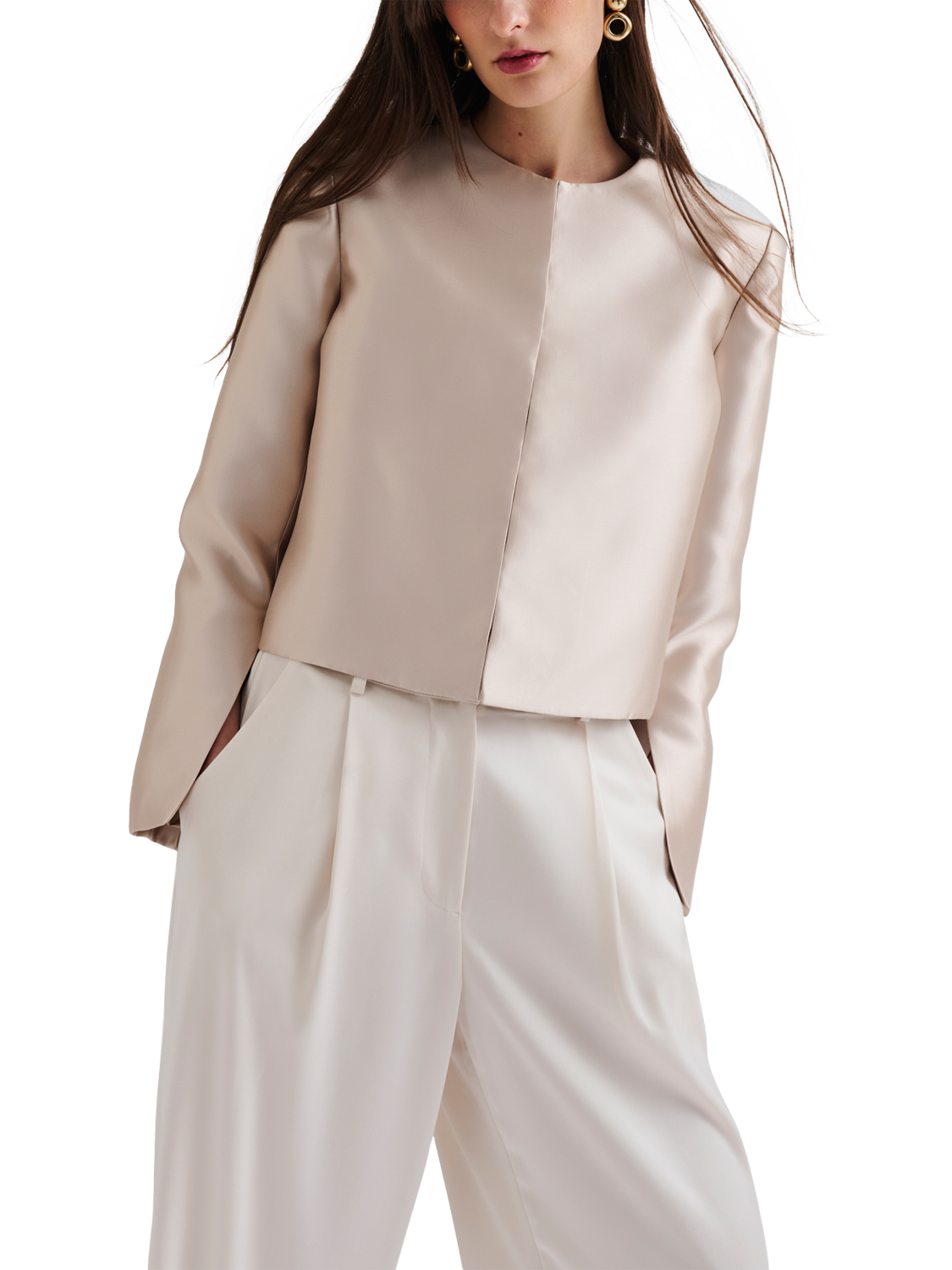 Product image 1 of 5, which shows Malina Ruthie Slit Sleeve Top, Soft Beige, XS