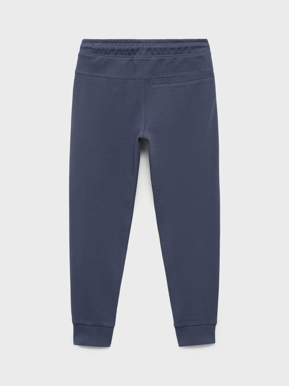 Product image 2 of 4, which shows Mango Kids' Marine Cotton Pique Drawstring Trousers, Medium Blue, 10 years