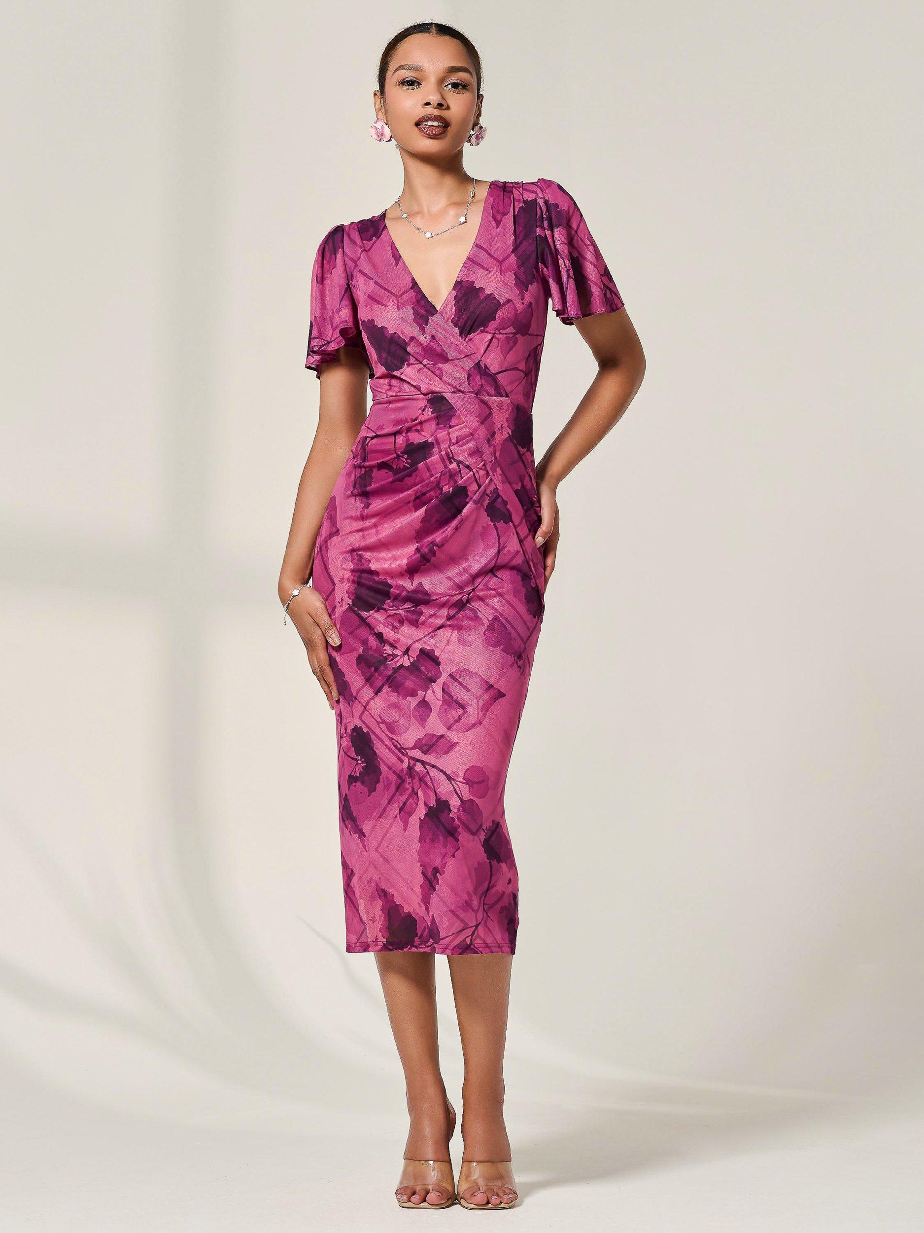 Product image 6 of 6, which shows Jolie Moi Abstract Mesh Midi Dress, Purple, 8