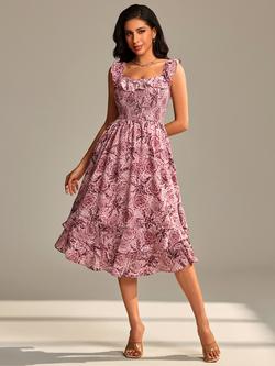 Jolie Moi Floral Print Midi Dress, Pink Abstract